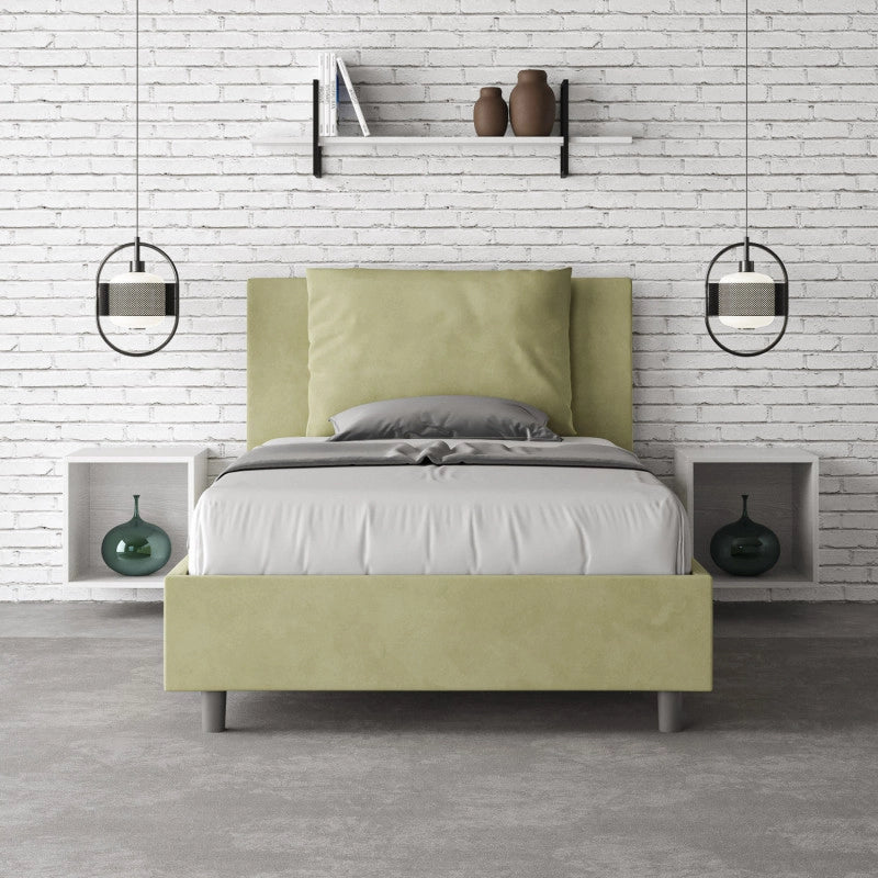 Letto imbottito Piazza e mezzo 110x210 cm Antea - Contenitore,Microfibra,Tè verde