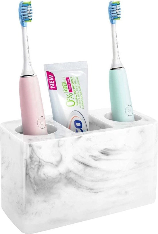 Trovatore di Spazzolini da Denti, 3 Fasi Supporto per Spazzolini da Denti e Pasta da Denti, 16x7x9.6 cm, Hars per Supporto di Stoccaggio per Bagno, Set di Accessori per Bagno, Organizzatore per Controsoffitto, Cassetto in Marmo, Stile Inchiostro Bianco
