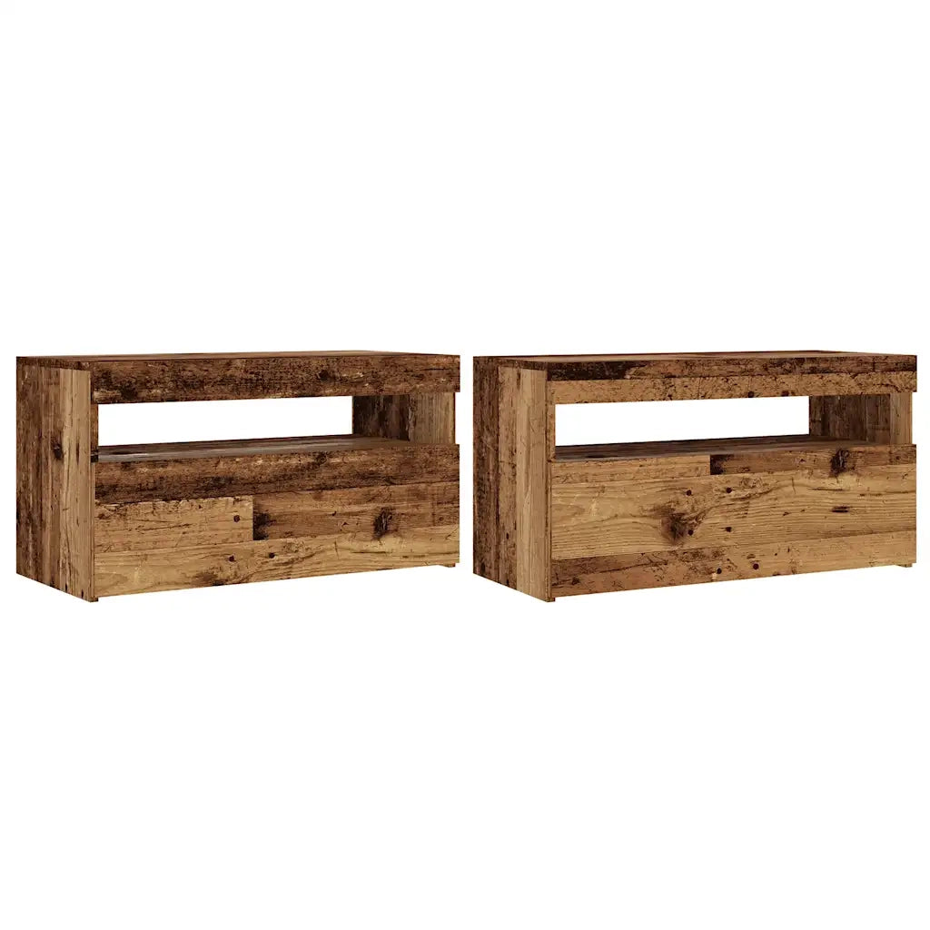 Mobili Porta TV con LED 2 pz-Set di 2 Credenza per TV Legno Antico in Legno Multistrato 983124