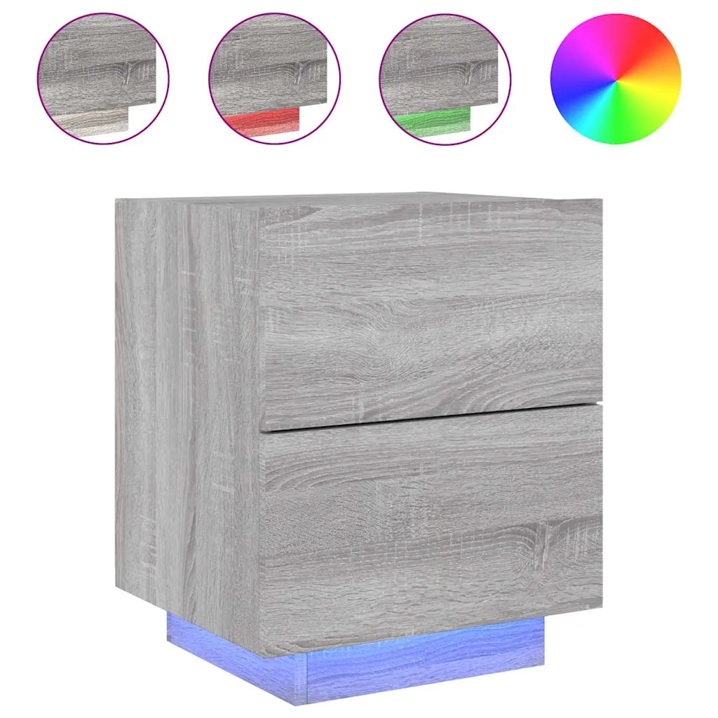 Comodino | Armadio da Notte | Mobiletto da notte con Luci LED Grigio Sonoma in Legno Multistrato