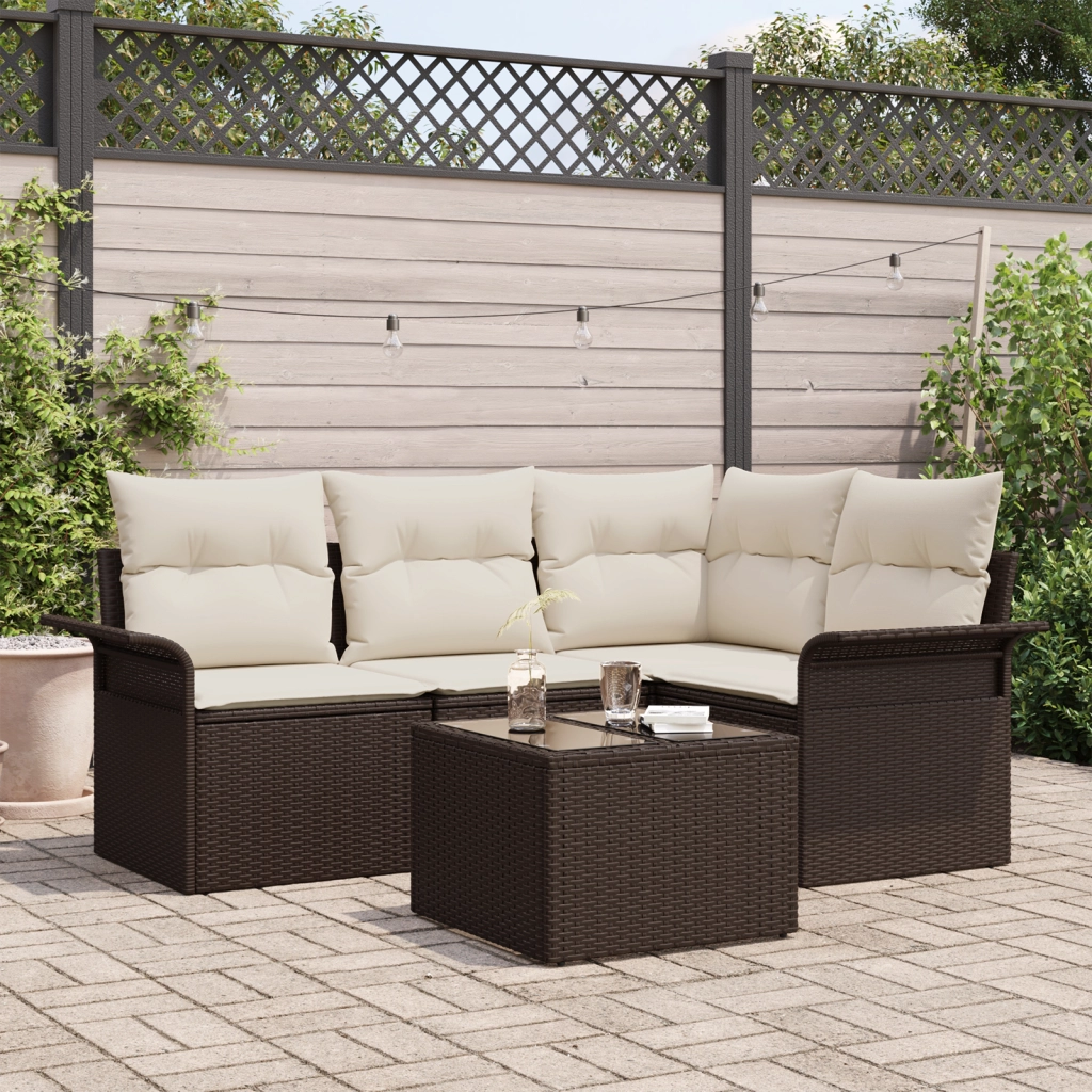 Set Divano da Giardino 4 Pezzi con Cuscini Grigio Polyrattan