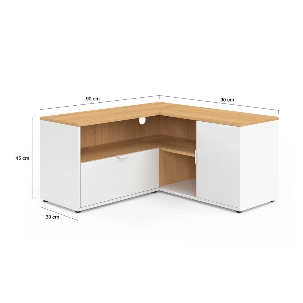 IDMarket - Mobile TV angolare BALTAZAR 90 x 90 cm in faggio e bianco