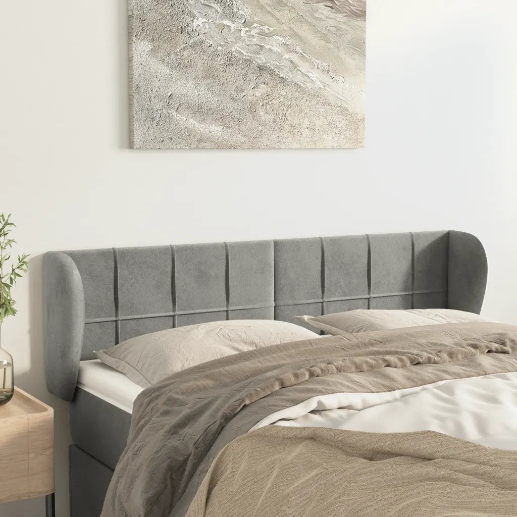 Testiera | Testata ad Orecchio Grigio Chiaro 147x23x78/88 cm in Velluto