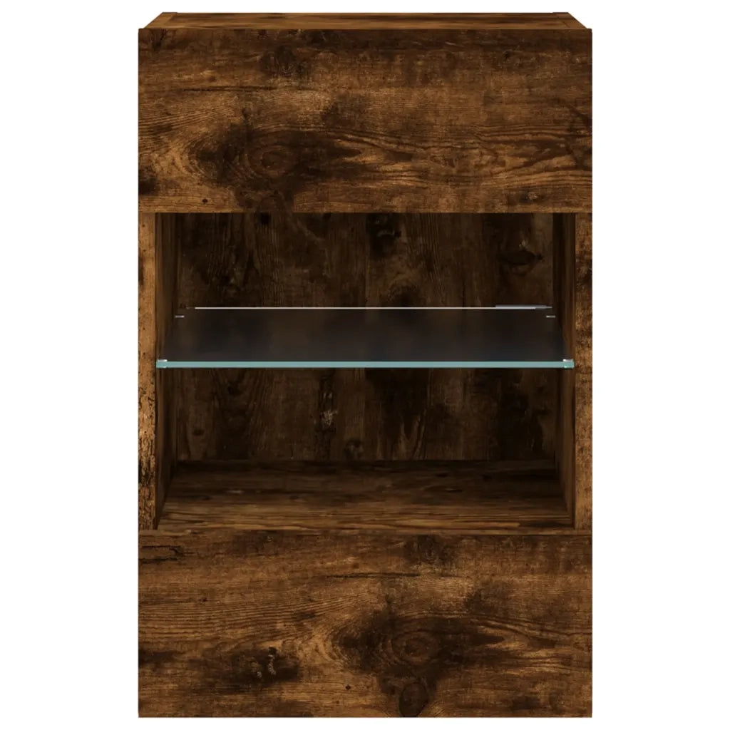 Mobile TV a Parete con Luci LED Rovere Fumo 40x30x60,5 cm 837086