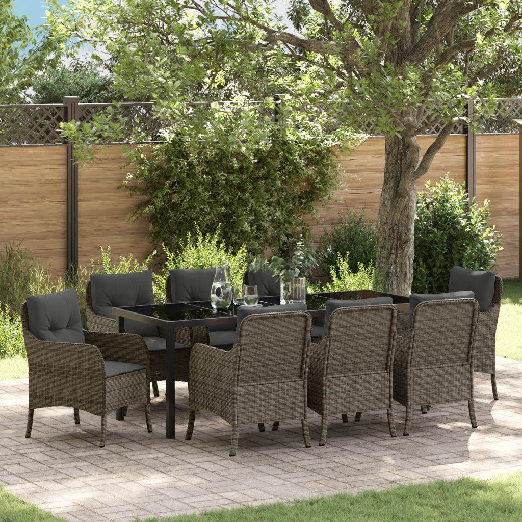 Set da Pranzo da Giardino 9 Pezzi con Cuscini Grigio Rattan Polivalente