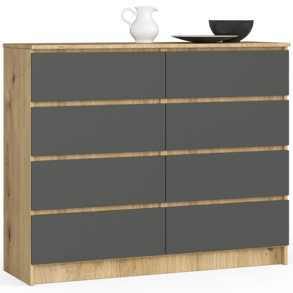 Cassettiera AKORD K120 Quercia Artisan 120 cm 8 cassetti inserto frontale Grigio Grafite 120x40x99 cm