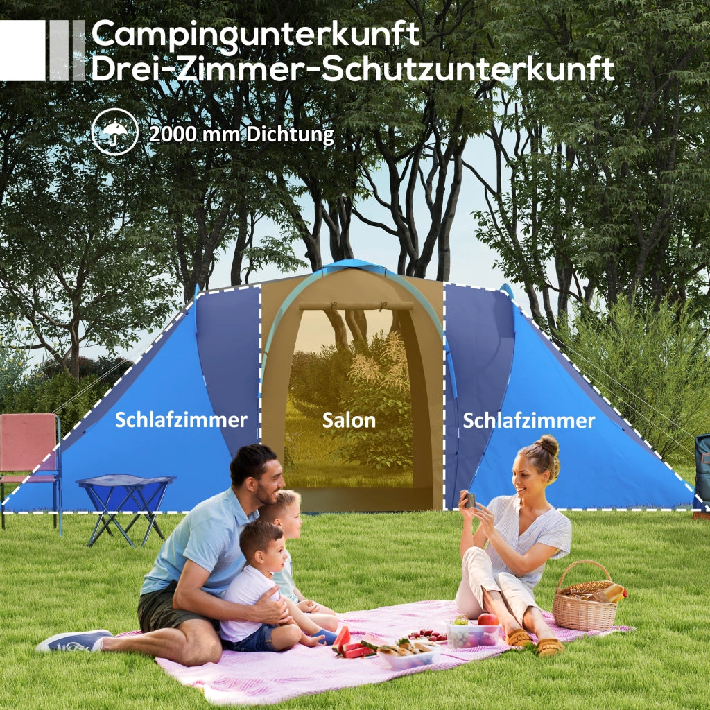 Tenda da campeggio tunnel 2000mm ¨C zephmum ¨C 4-6 persone 2 camere grigio blu