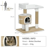 Albero tiragraffi Albero per gatti Tana per gatti, 1 Tana per gatti, 1 Lettiera, 70 cm x 49 cm x 79 cm, Naturale + Bianco