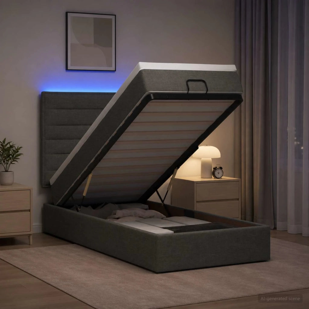 Letto Ottomano con Materasso e LED Grigio Scuro 100 x 200 cm 3457966