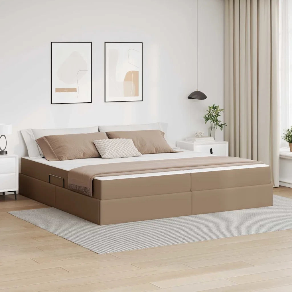 Letto con contenitore e materasso 2 pcs Cappuccino Pelle
