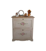 Scarpiera 2 ante ribalta legno shabby avorio anticato filo oro 79x30x90 - Mobili 2G