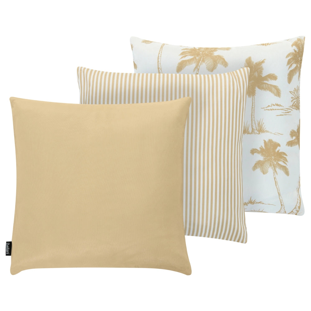 Set di 3 Cuscini Decorativi da Esterno Bianco e Beige in Poliestere per Giardino