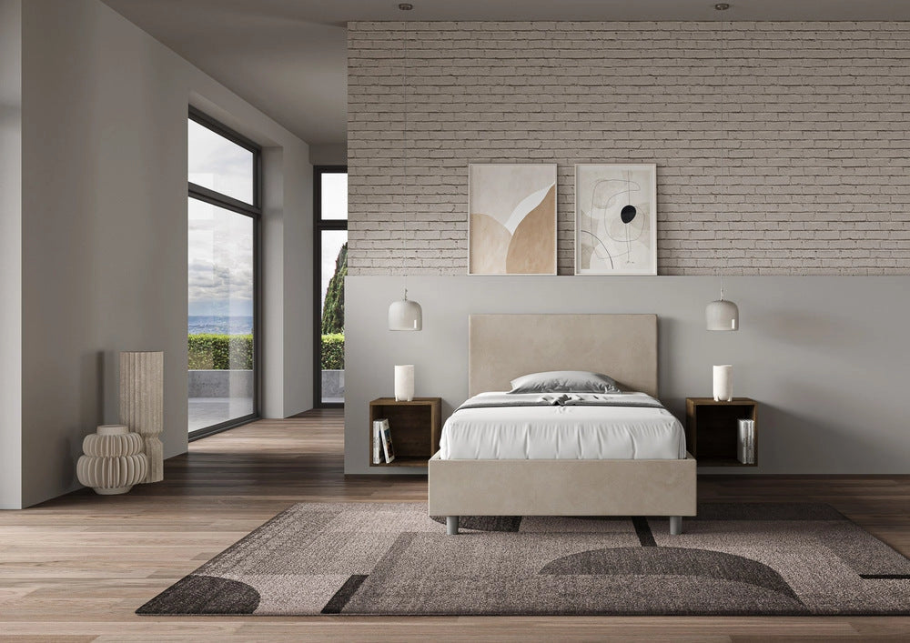 Letto 1 Piazza e Mezzo 120x190 cm con Rete e Contenitore Adele Sabbia
