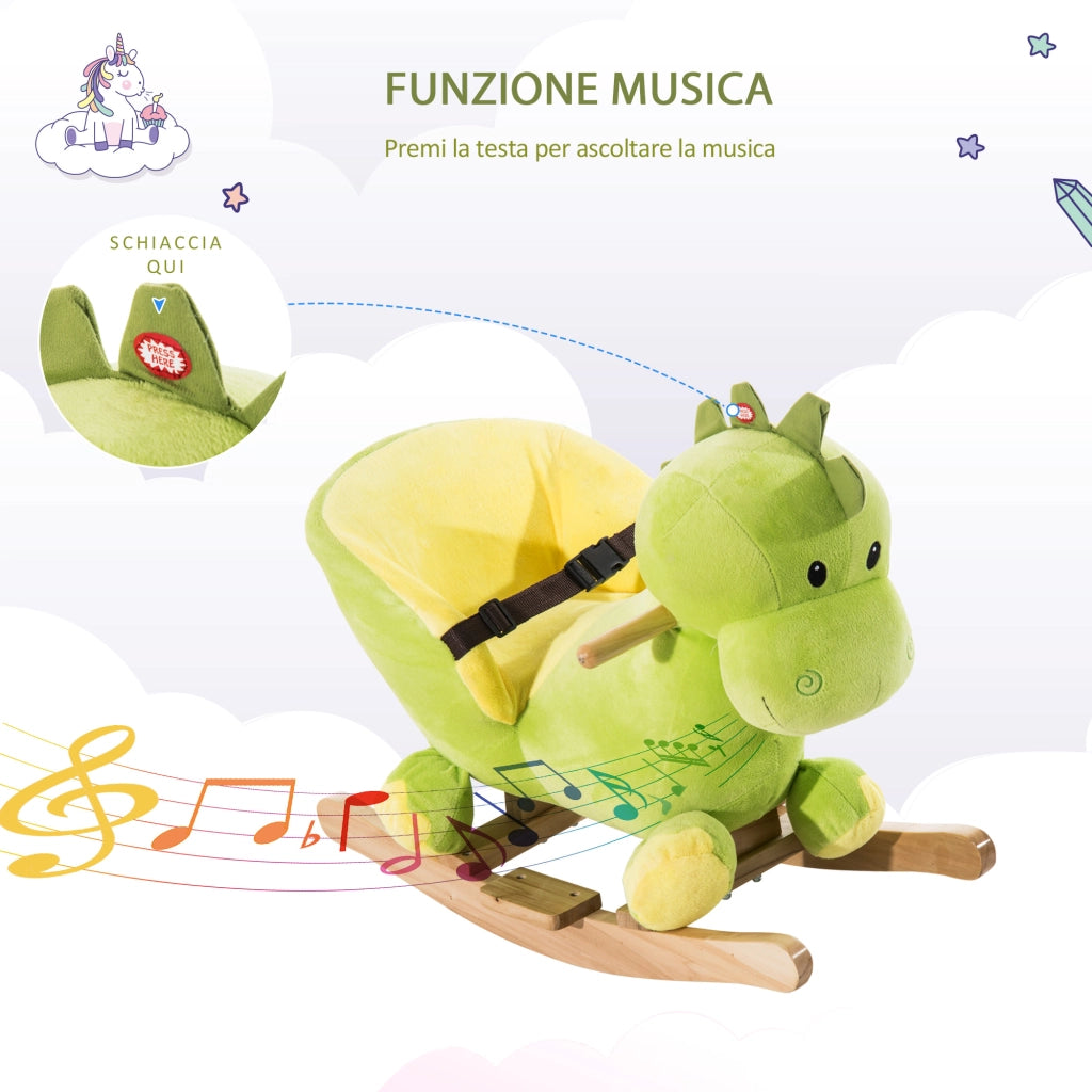 EasyComfort Cavallo a Dondolo per Bambini in Legno Dinosauro, Cavalluccio per Bambini, 60x33x45cm, Verde