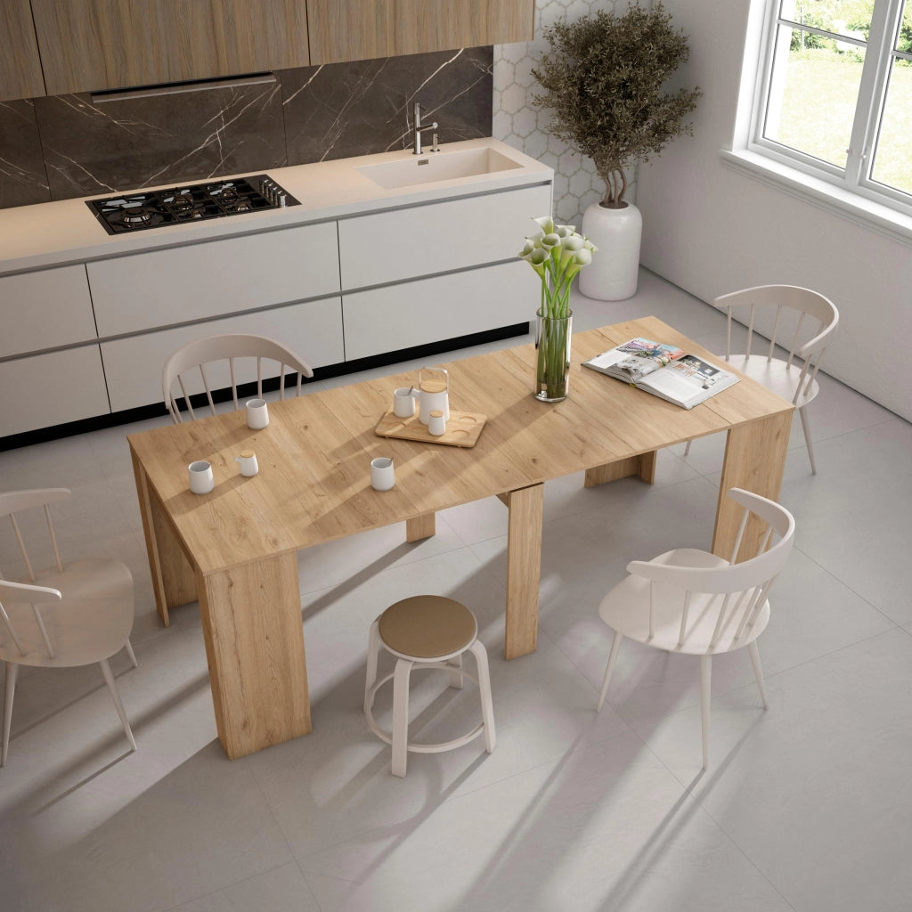 Consolle allungabile, 220x90x77cm, Per 10 persone, Tavolo da pranzo, colore Rovere RF2640