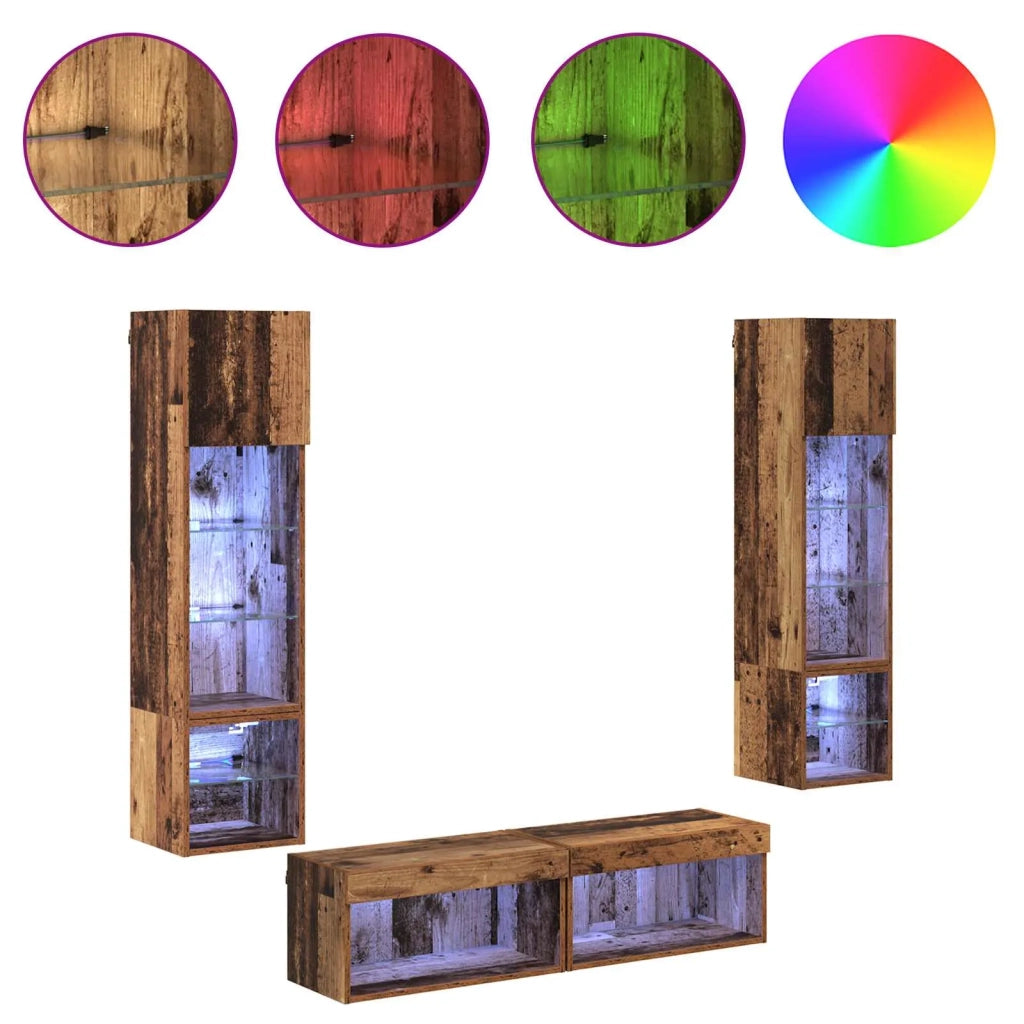 Unità TV da Parete 6 pcs Legno vecchio Legno multistrato 3402932