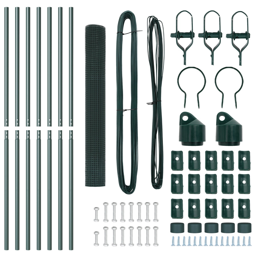 Recinzione in Filo Saldato con 7 Pali Verde 1.2x10 m Acciaio