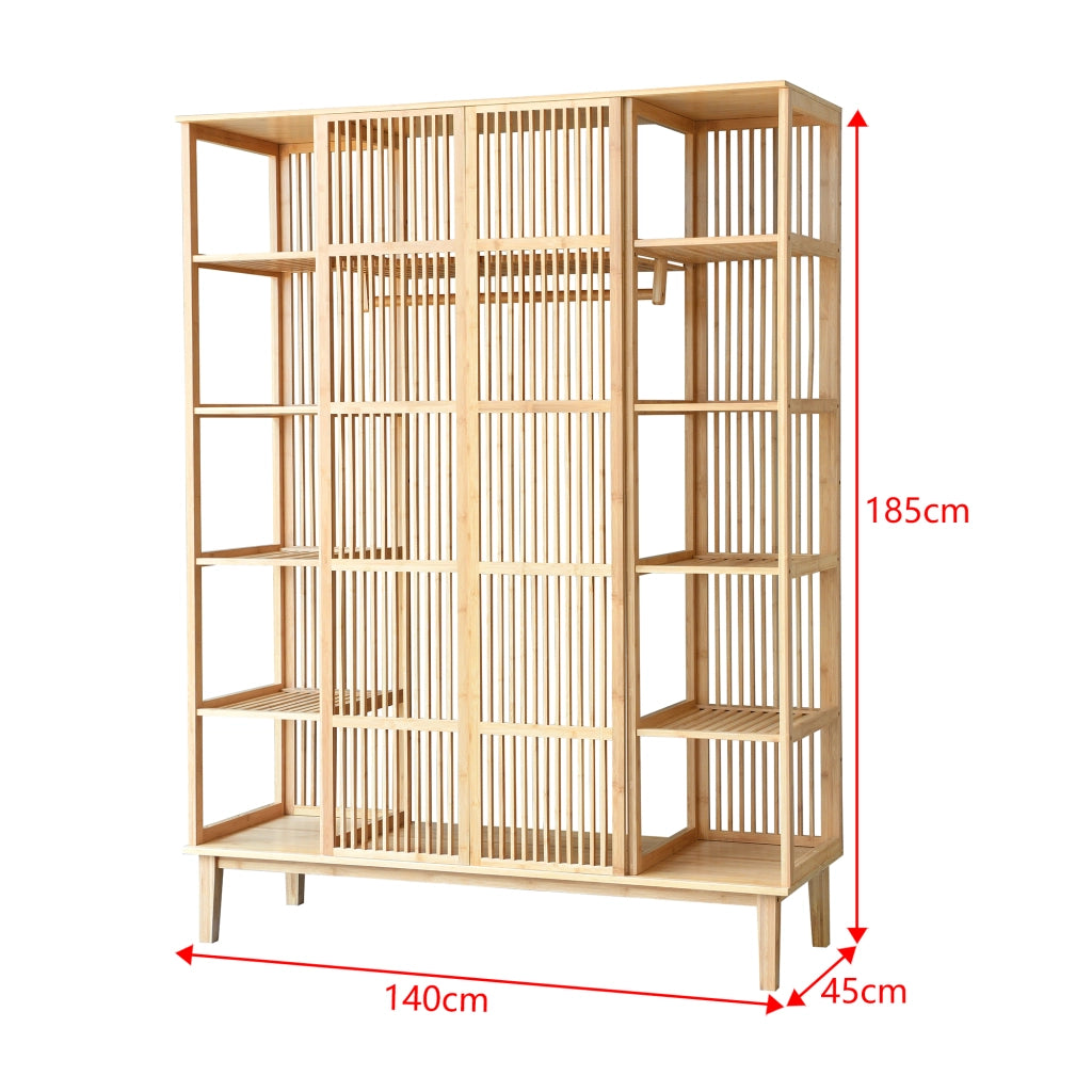Armadio Guardaroba Hudiksvall in Bambù Naturale con 2 Ante Scorrevoli 185x140x45 cm [en.casa]