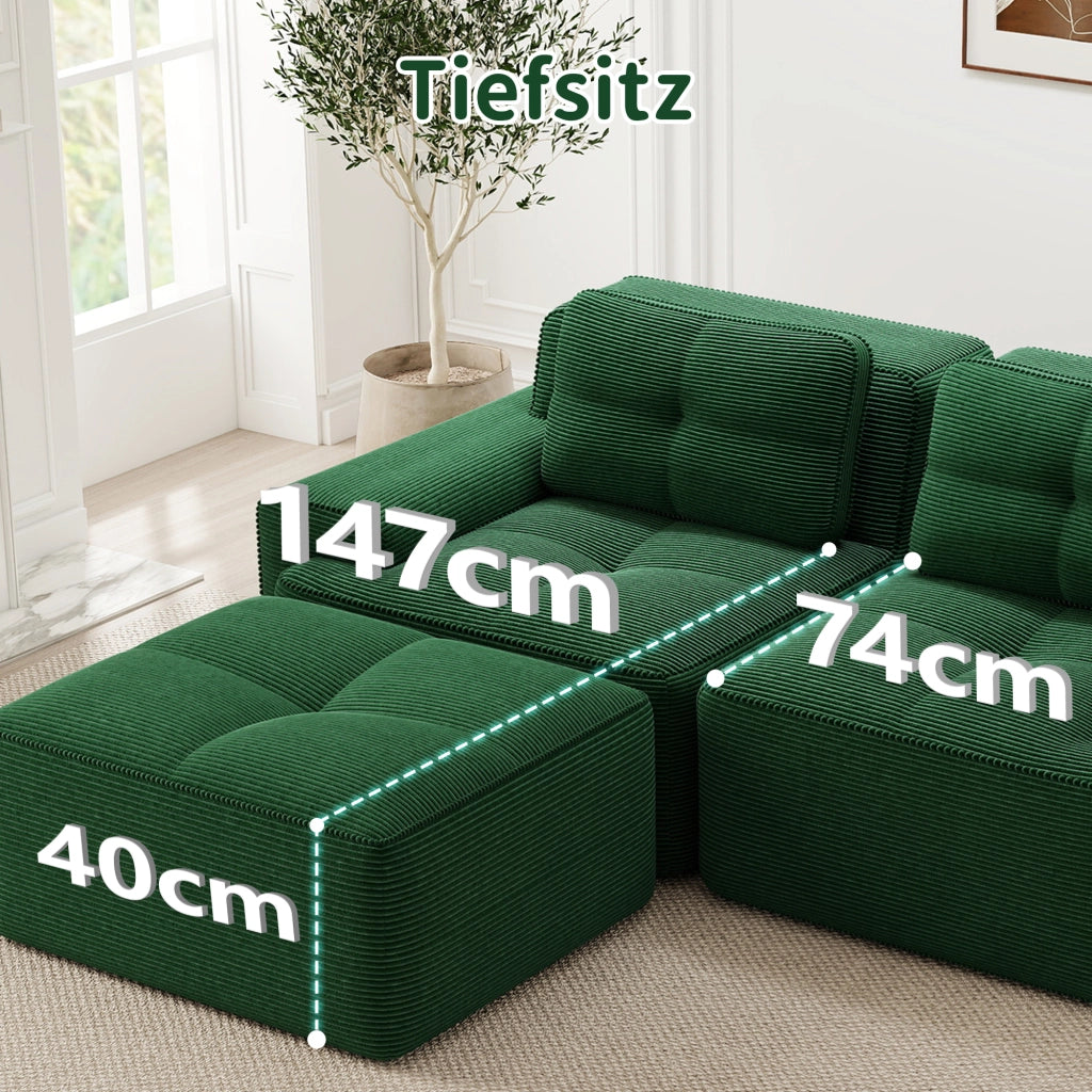 Sofa modulare senza ossa - Zephmum - U-Shape 4 posti verde velluto a coste antiscivolo