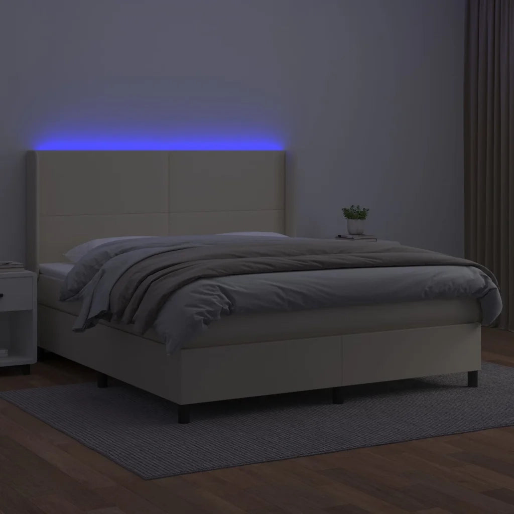 Giroletto a Molle con Materasso e LED Crema 160x200 cm 3139273