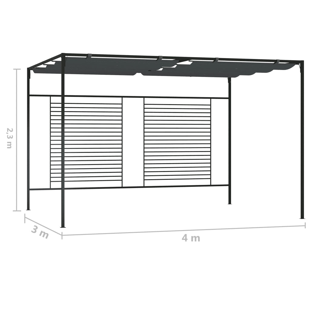 Gazebo | Pergolato con Tetto Retrattile 4x3x2,3 m Antracite 180 g/m2