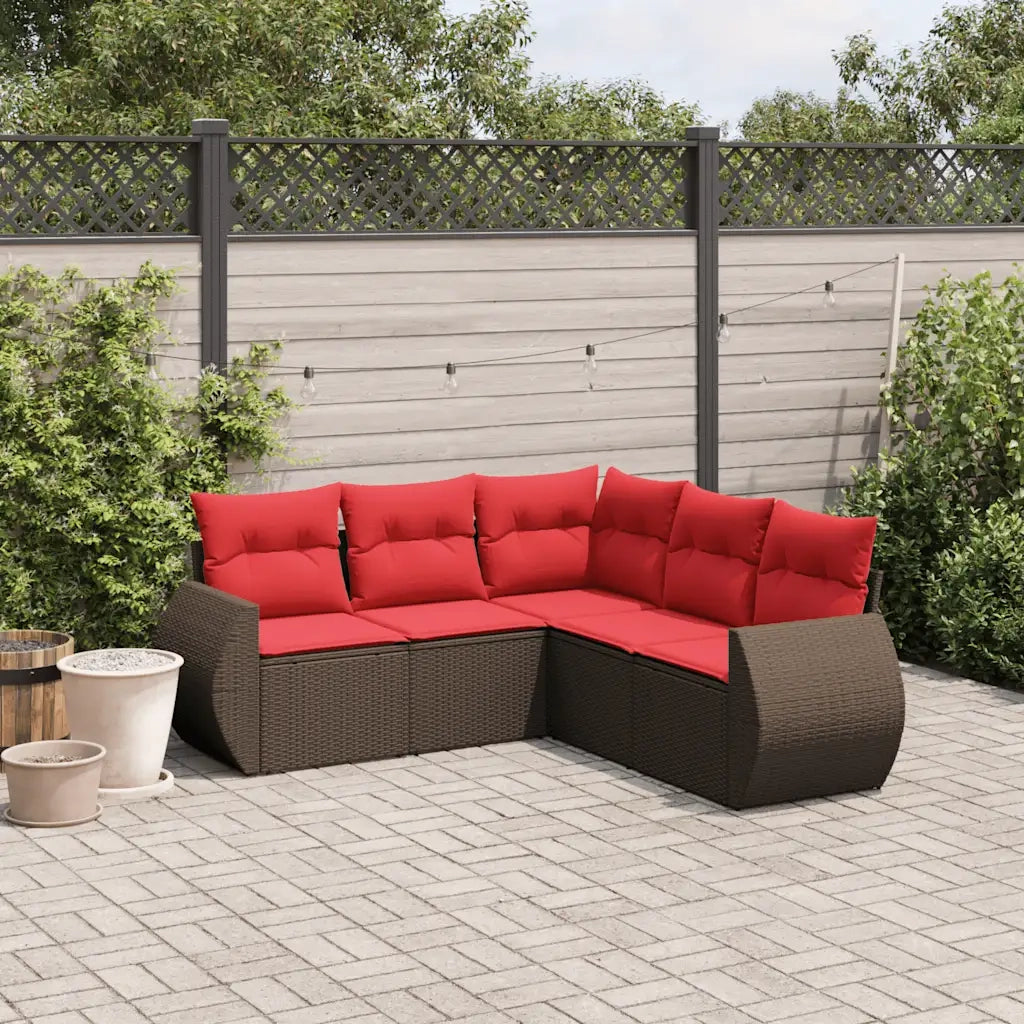 Set Divani da Giardino 5 pz con Cuscini Marrone in Polyrattan 3221353