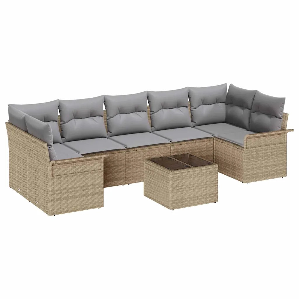 Set Divano da Giardino con cuscino 8 pcs Beige polyrattan