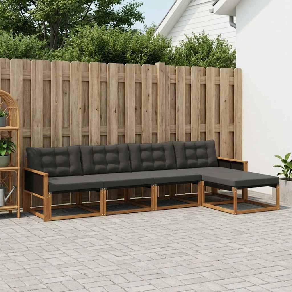 Set di divani da esterno 5 pz Naturale e Nero 3381352