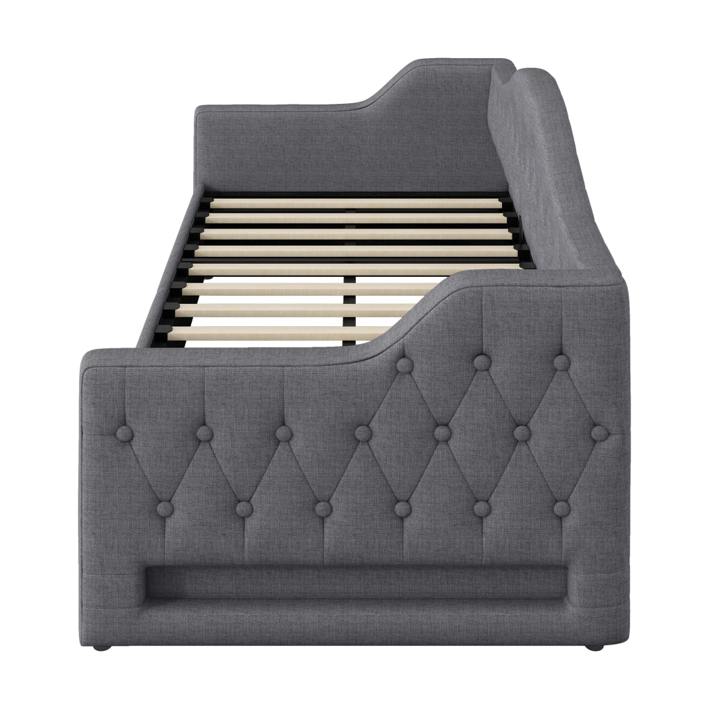 LETTO Giorno 90x200 cm Grigio con LED e contenitore