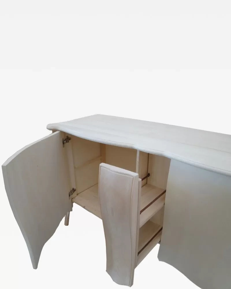 Credenza sagomata 2 porte 1 cassetto estraibile legno grezzo 165x52x88 (2112) - Mobili 2G