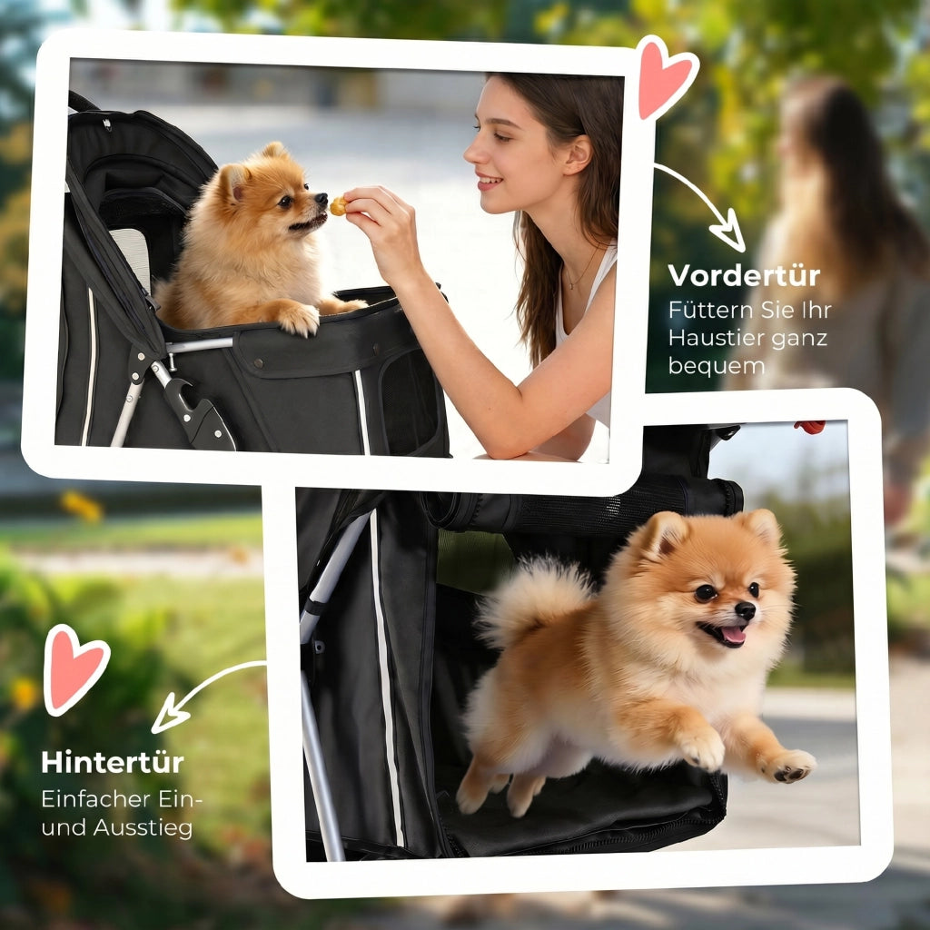 Carrello per Cani Pieghevole con Cestino e Cuscino ¨C zephmum ¨C Nero