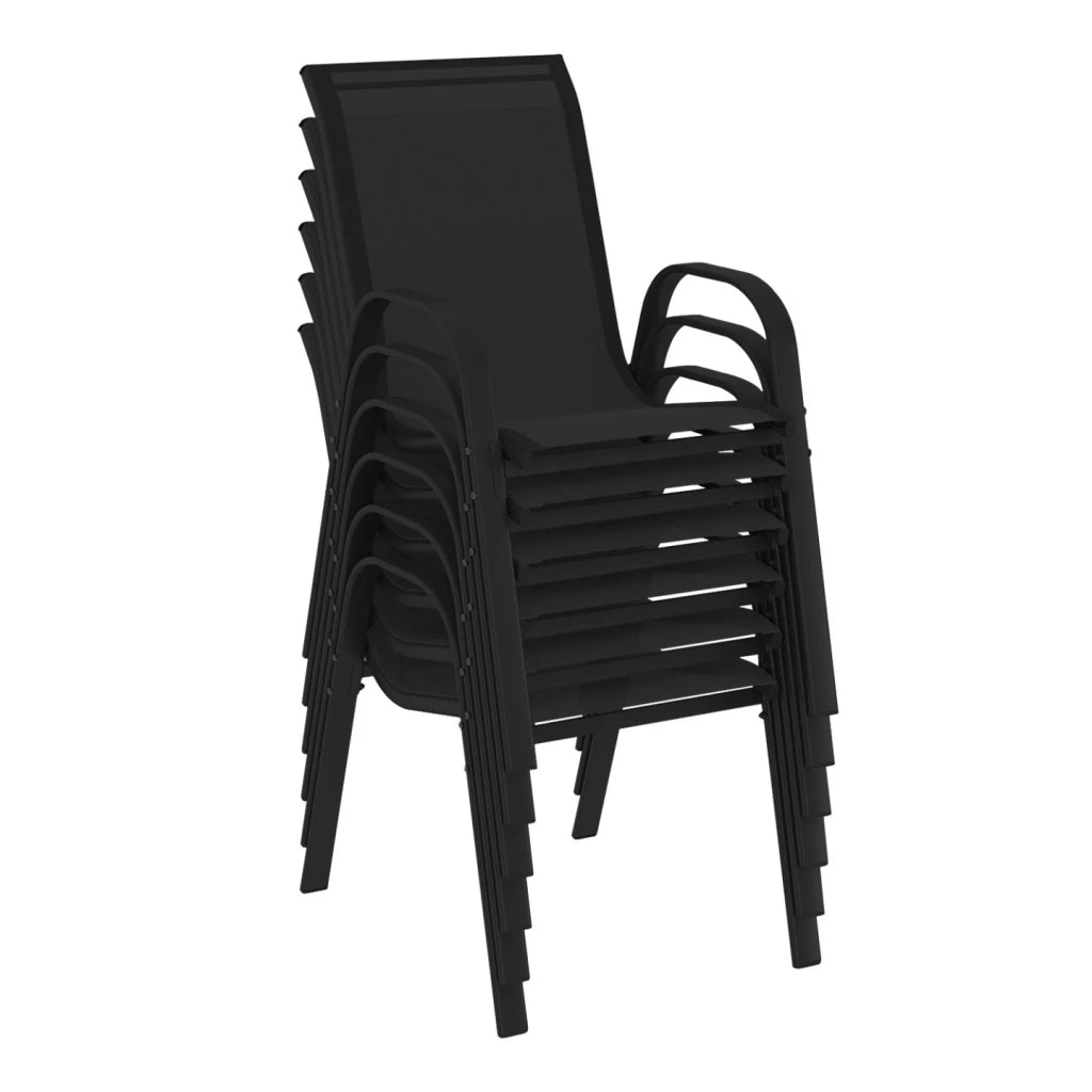 IDMarket - Set di mobili da giardino MADRID tavolo 190 CM e 8 sedie nere impilabili
