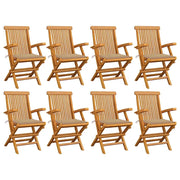 Sedie da Giardino con Cuscini Beige 8 pz in Massello di Teak cod mxl 72213