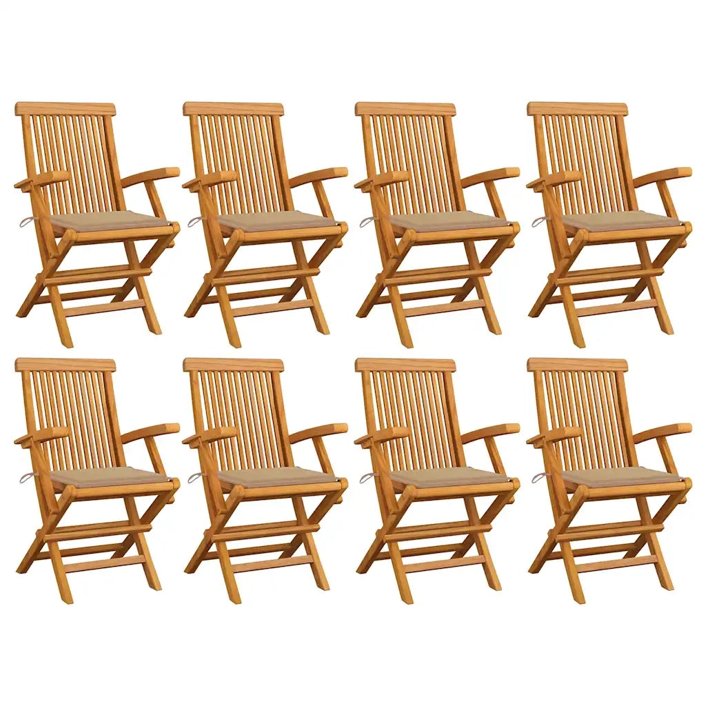 Sedie da Giardino con Cuscini Beige 8 pz in Massello di Teak cod mxl 72213
