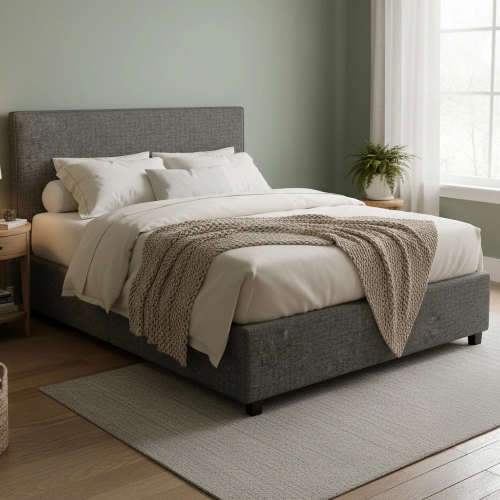 Basildon, Letto Matrimoniale Sfoderabile Made in Italy, Grigio Tortora