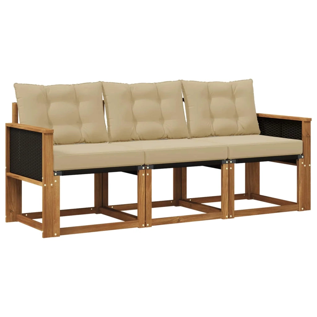 Set di divani da esterno con cuscino 3 pcs Naturale e Beige