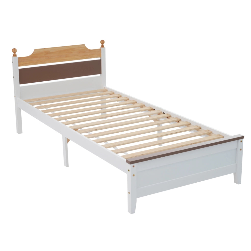 Letto singolo in legno con testiera a contrasto e 15 doghe