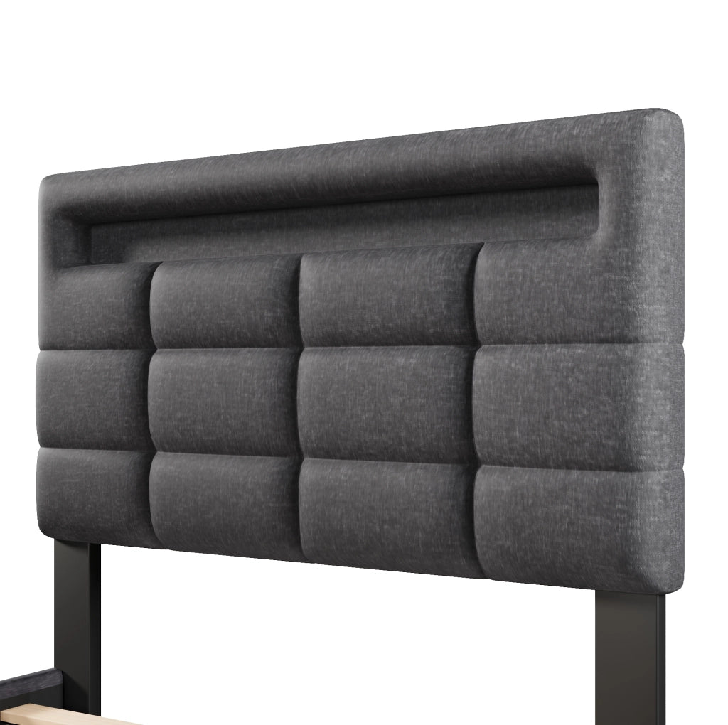 Letto imbottito grigio 90 x 200 cm con LED APP, vano idraulico e USB