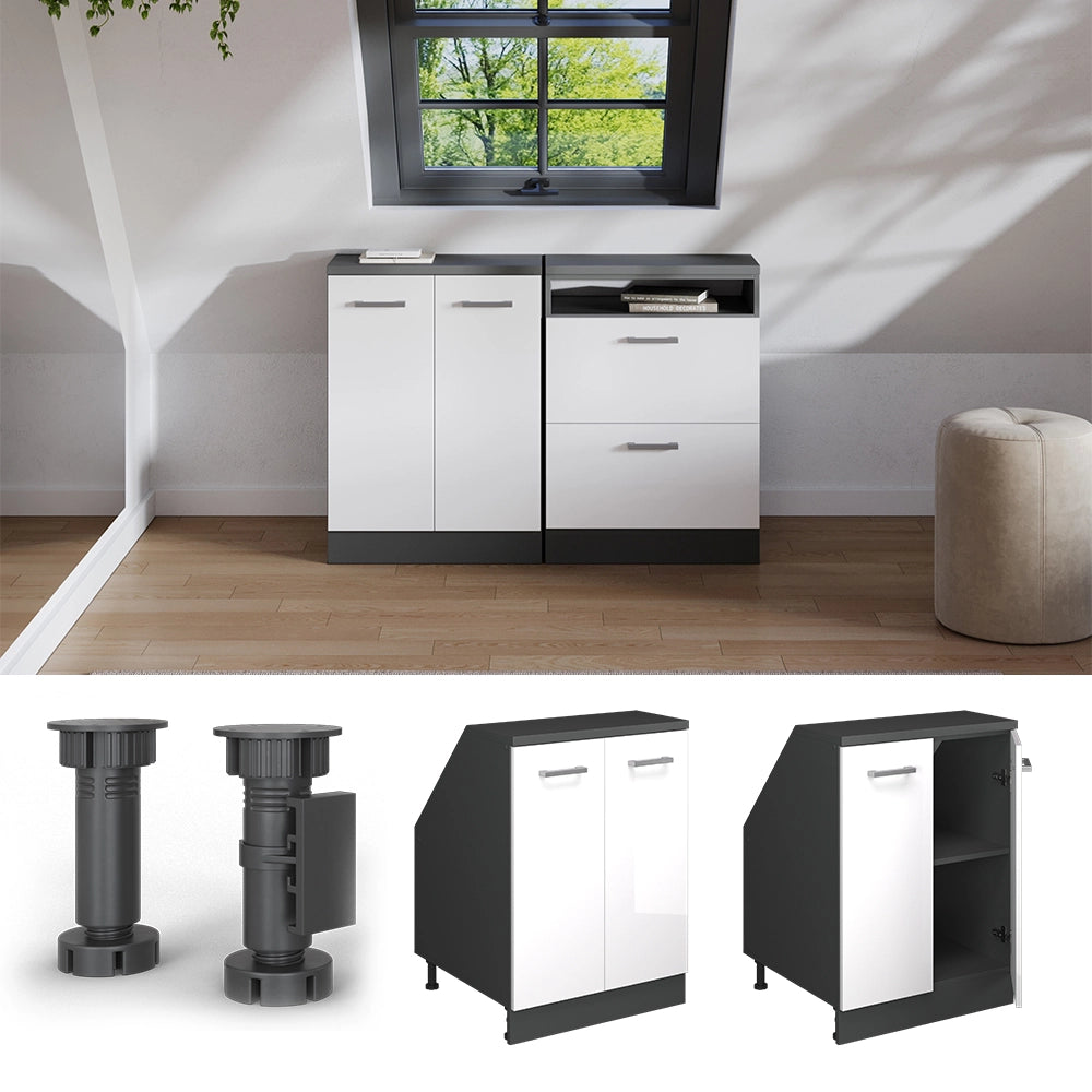Mobile sottotetto Rion Bianco lucido/Antracite 60 x 83.8 cm con 2 porte, carcassa 60 cm profondità Vicco