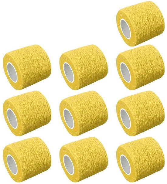 Benda per ferite 10 x 4,5 m - Autoadesivo - Elasticità alta - Nastro di primo soccorso - Per infortuni alla caviglia/ polso - Giallo - Nastro sportivo