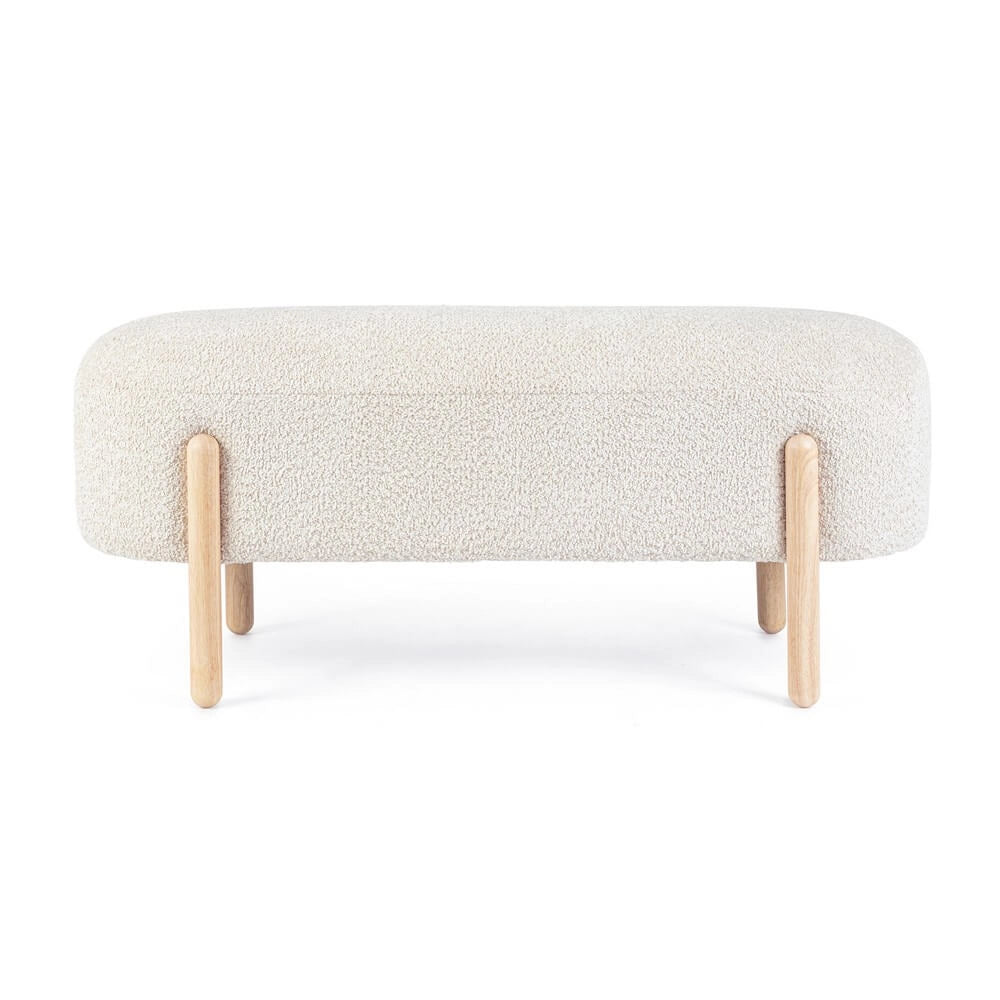 Panca imbottita effetto bouclé con gambe in legno naturale - SIENNA