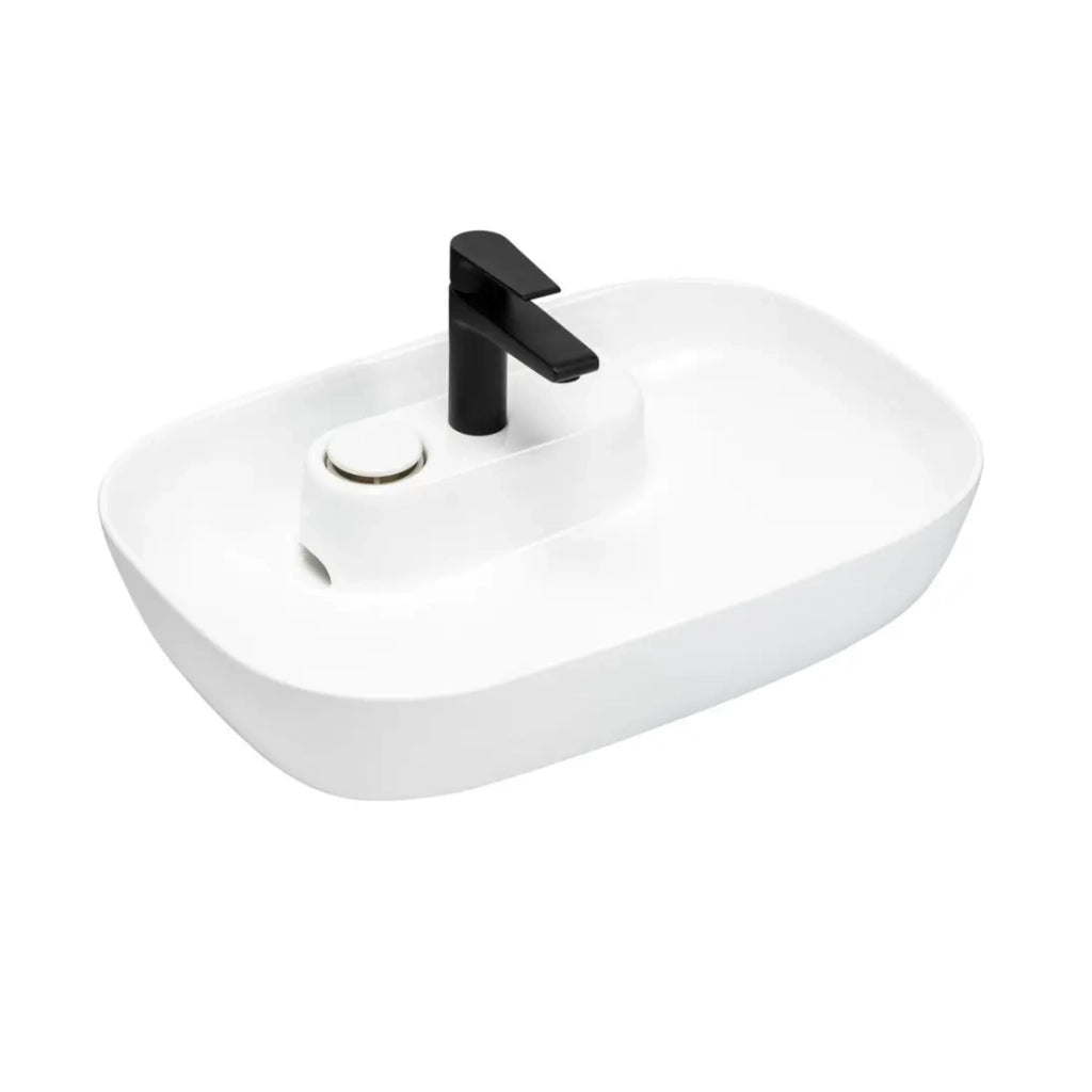Lavabo da appoggio ovale 60x41 cm in ceramica bianca lucida