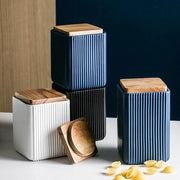 Contenitore quadrato per alimenti, ciotole di cottura ceramica con coperchio ermetico, contenitore di archiviazione eccezionale per caffè in grani, tè, spezie o snack (bianco, formato piccolo, 13 cm x 10 cm)