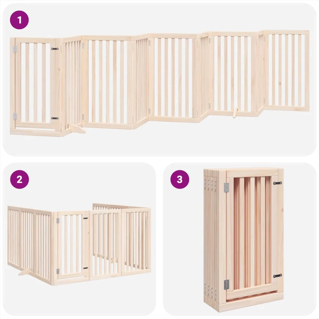 Cancelletto di sicurezza per cani con porta pieghevole 9 pannelli in legno di pioppo marrone 02_0023338