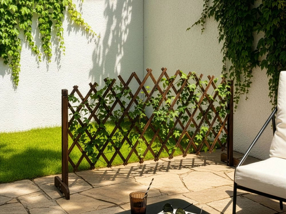 Divisorio da giardino Traliccio in legno di abete marrone scuro Schermo per la privacy 152 x 90 cm Estensibile Pieghevole