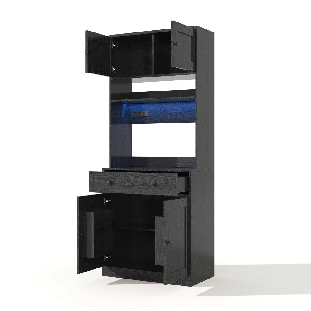Credenza alta con cassetto; ripiani; LED RGB e prese USB - per cucina - MDF - 72×40×180 cm - nero