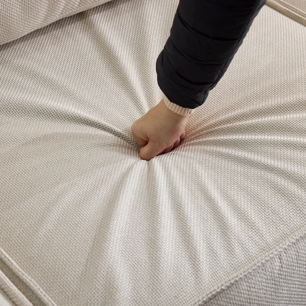 Divano angolare modulare - componibile con configurazione flessibile - in tessuto e legno - beige