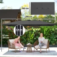 Ombrellone Doppio Inclinabile e Regolabile con Cordicella, in Poliestere e Metallo, 150x295x170-214 cm, Grigio