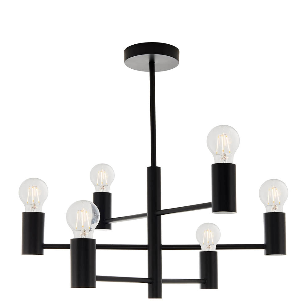 Plafoniera industriale nera opaca asimmetrica 6xE27 Endon