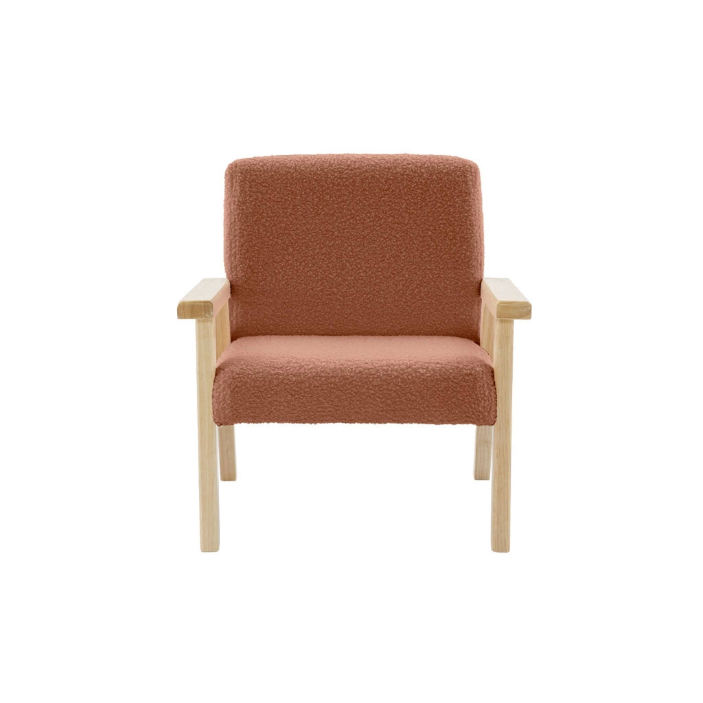Poltrona scandinava per bambini in legno di hevea e tessuto bouclé,
